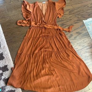 Burnt orange silk wrap dress